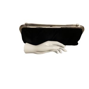 Vintage Black Satin Pouch Handbag Handle, SilverMetal‎ Accents